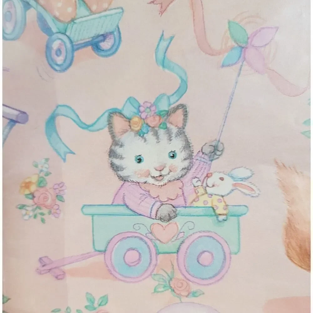 vintage hallmark Teddy Bear Bunny Rabbits ambassador pink 90s wrapping paper